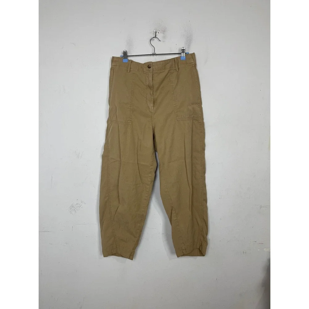Banana Republic Women Khaki Lyocell‎ Linen Barrel Pants Tan High Rise Size L